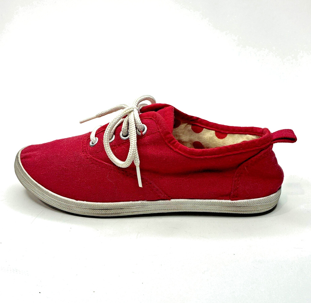 Sugar & Spice Girls Red Canvas Low Top Lace-Up Sneakers Polka Dot Lining US 1